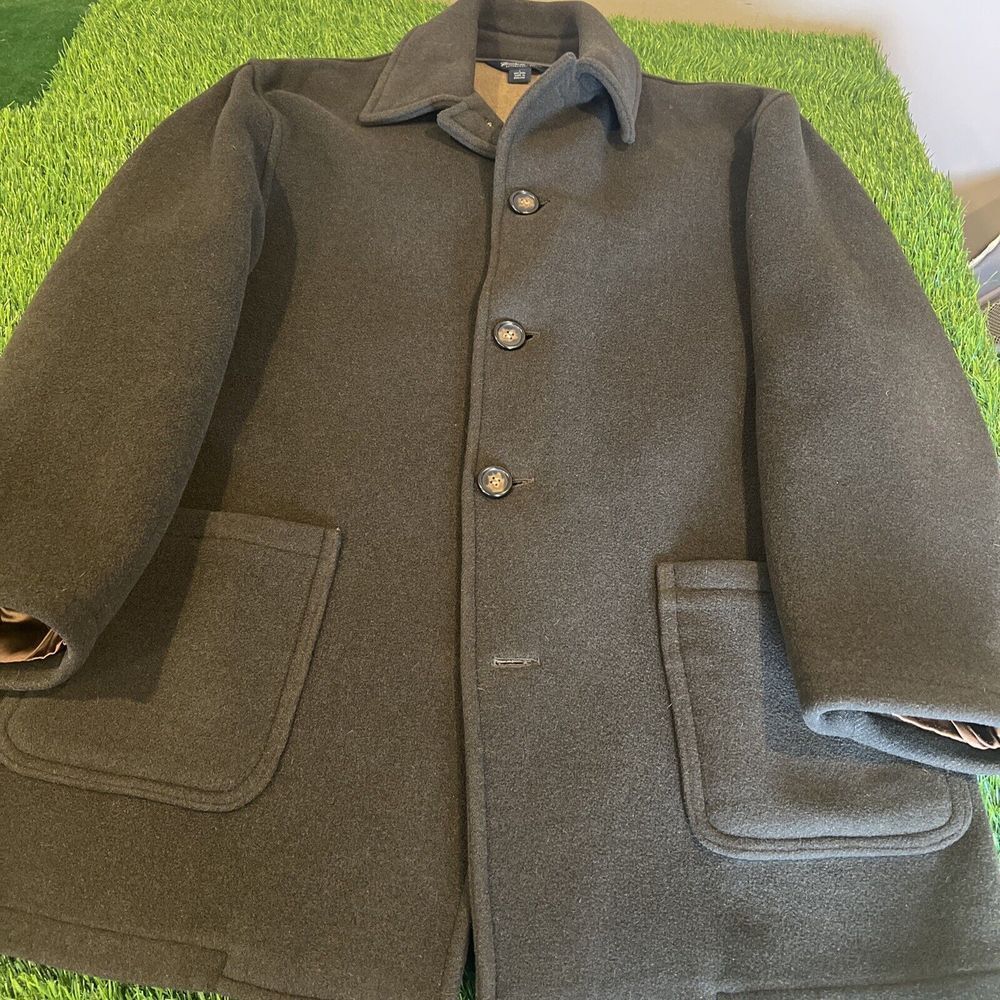 Brooks Brothers Wool Pea Coat sz Large Wool Olive Green *Missing Bottom Button